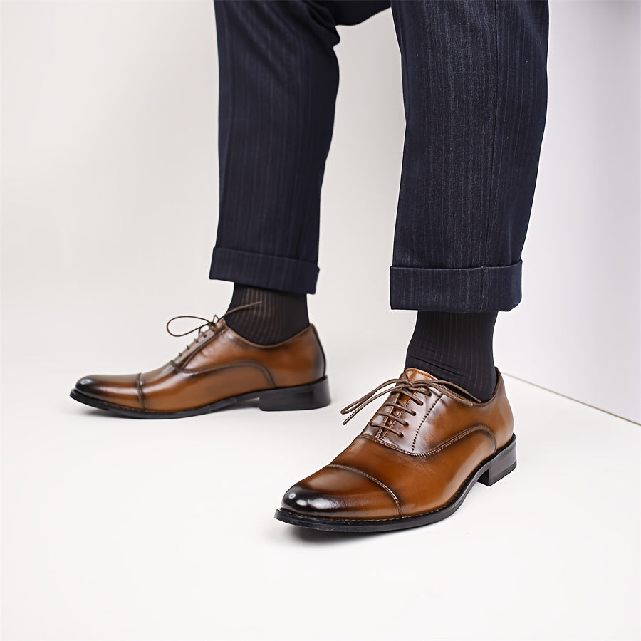 Men's Trendy Cap Toe Oxford Shoes with Non-Slip Rubber Sole