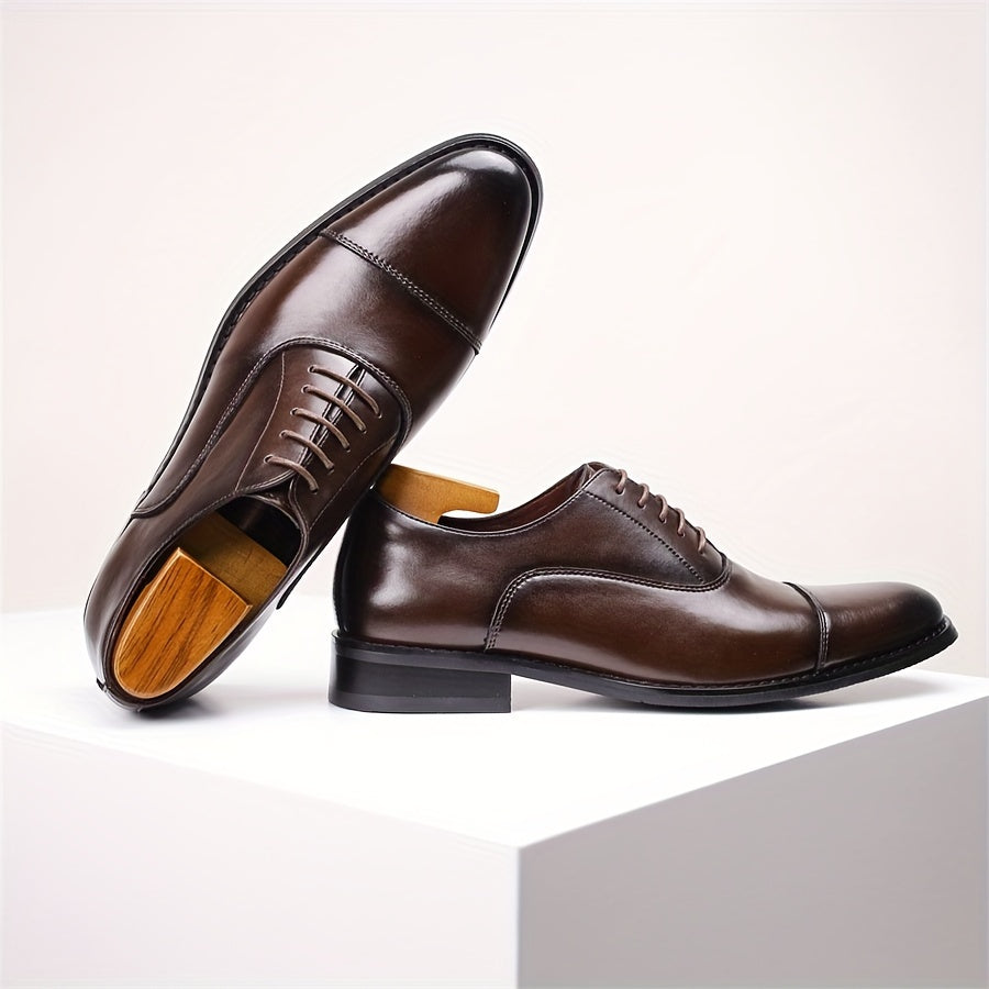 Men's Trendy Cap Toe Oxford Shoes with Non-Slip Rubber Sole