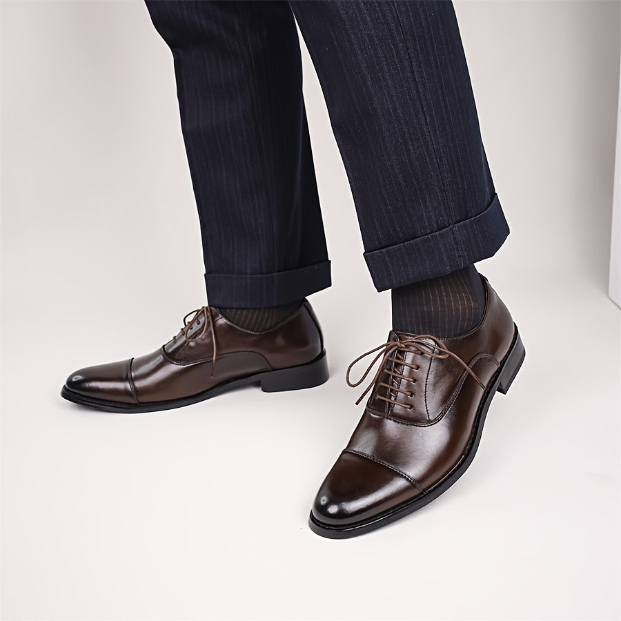 Men's Trendy Cap Toe Oxford Shoes with Non-Slip Rubber Sole