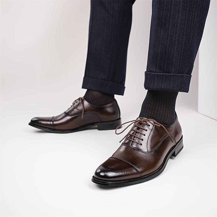 Men's Trendy Cap Toe Oxford Shoes with Non-Slip Rubber Sole