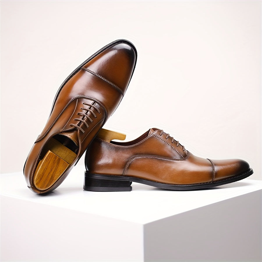 Men's Trendy Cap Toe Oxford Shoes with Non-Slip Rubber Sole