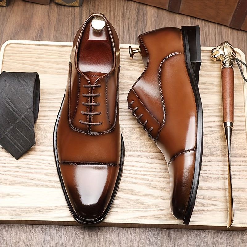 Men's Trendy Cap Toe Oxford Shoes with Non-Slip Rubber Sole